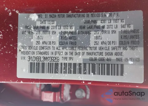 2021 Mazda Cx-30 Select z USA, uszkodzony, nr VIN 3MVDMBBL3MM239259